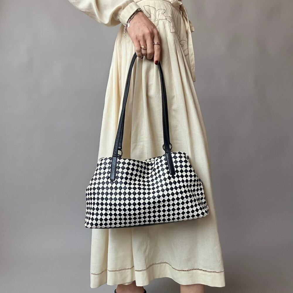 Vintage Valerie Stevens Woven Leather Shoulder Bag - Black & White Checkerboard